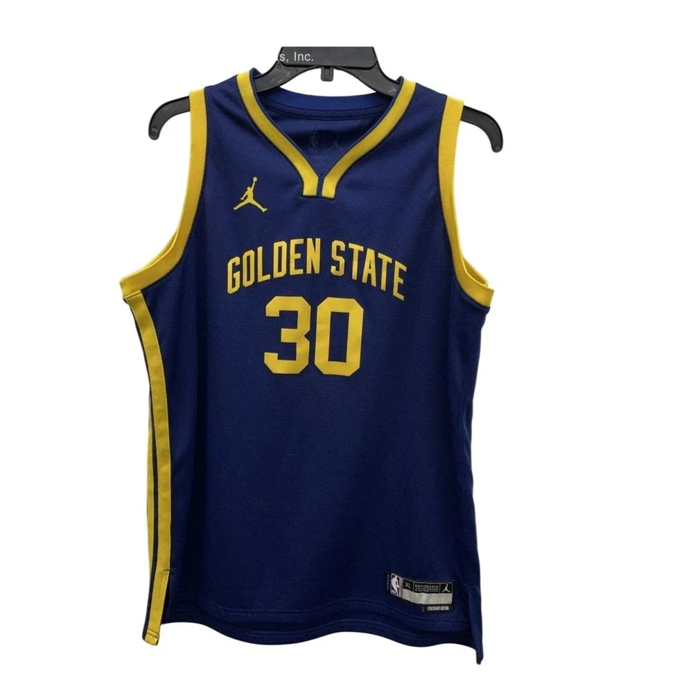 Jordan Stephen Curry Golden State Warriors Jersey Blue Yellow XL Statement Ed